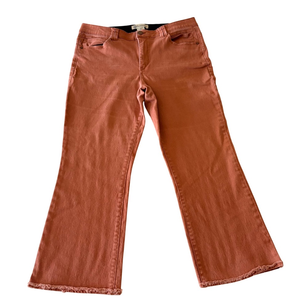 Democracy Ab Solution Coral Rust Cropped Flare Frayed Hem Jeans Womens 16